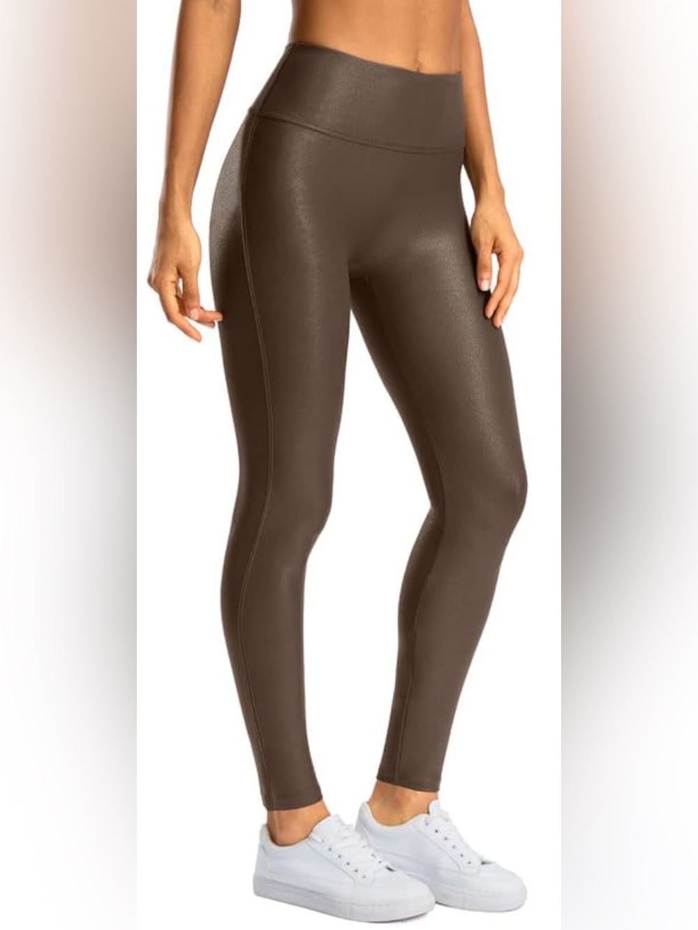 NWOT Santiny High-Waist Faux Brown Leather Leggings, 25” S